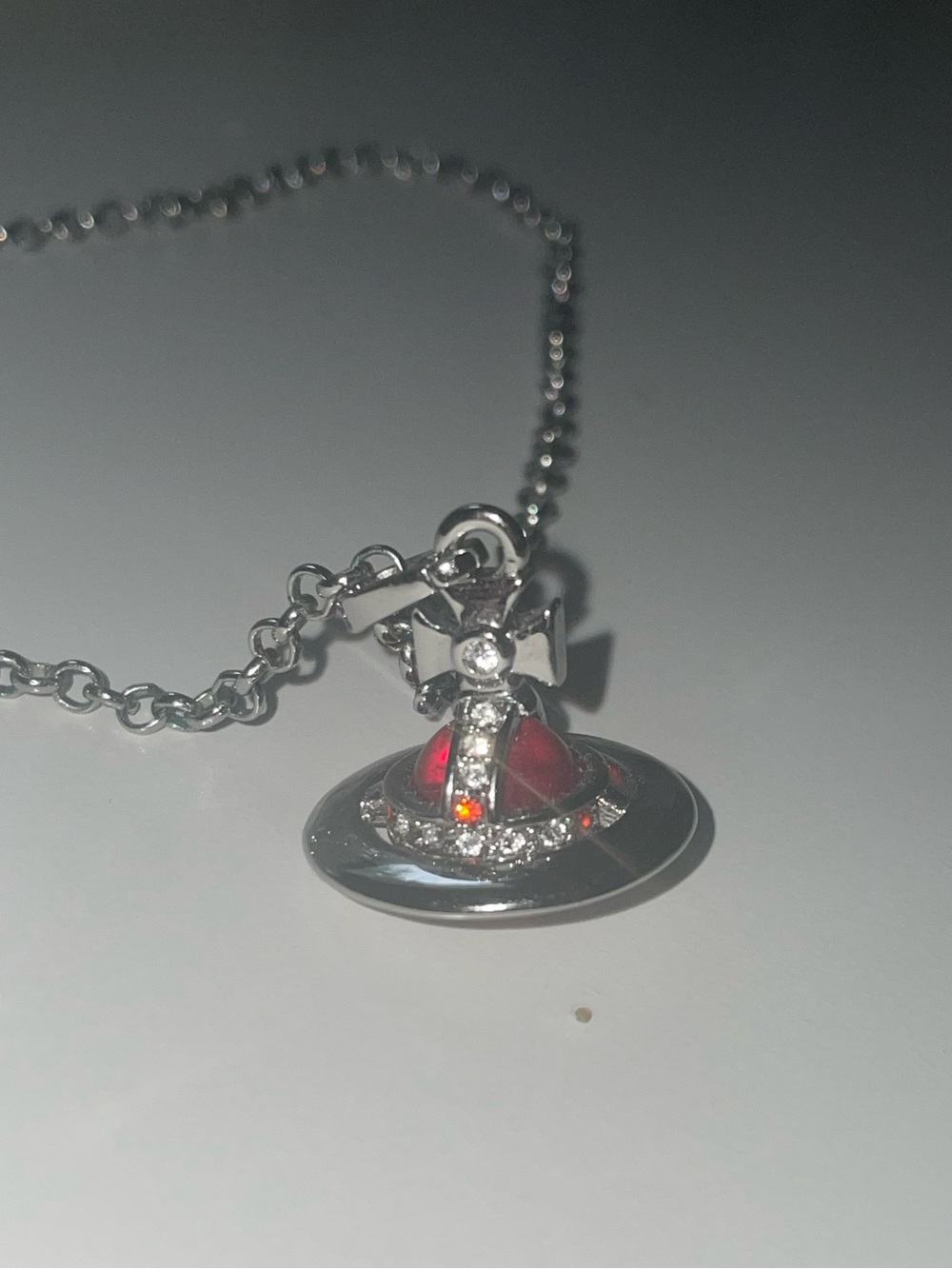 Vivienne Westwood Red Orb Short Silver Necklace